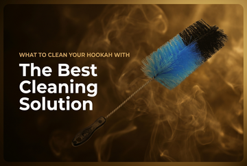 Blue and black hookah cleaning brush on a warm smoky golden background — what to clean your hookah with: the best cleaning solution guide