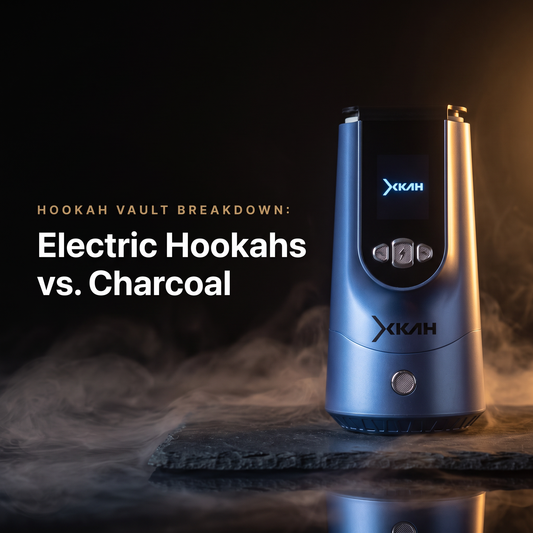 XKAH electric hookah bowl on dark slate with smoke