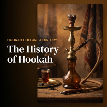 An antique brass narghile in a warm traditional coffeehouse setting — the history of hookah (Hookah Vault)