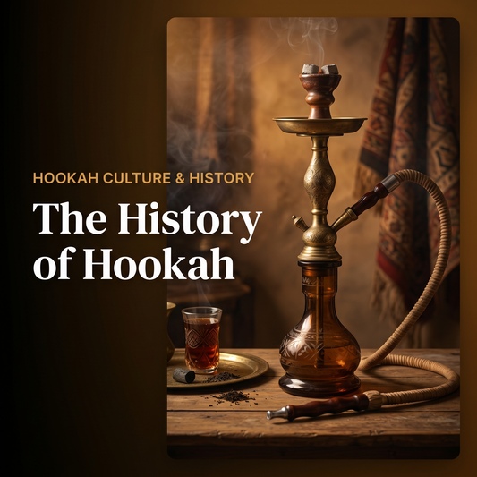 An antique brass narghile in a warm traditional coffeehouse setting — the history of hookah (Hookah Vault)