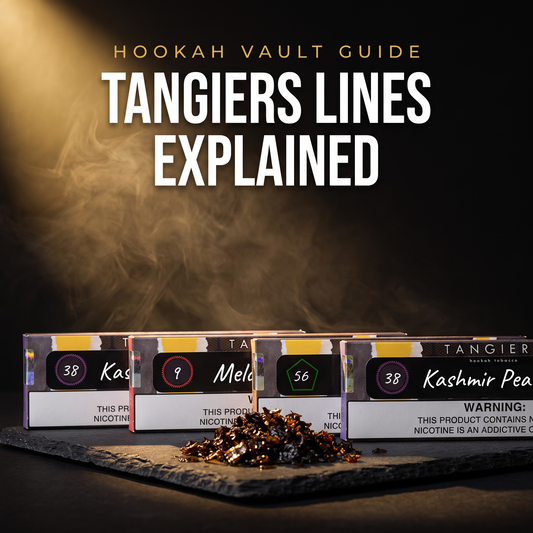 Tangiers hookah tobacco boxes showing Noir, Birquq, and Burley lines