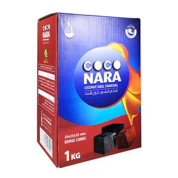 Coco Nara Dense Cubes 1KG coconut shell hookah charcoal box featuring long-lasting natural cube coals.