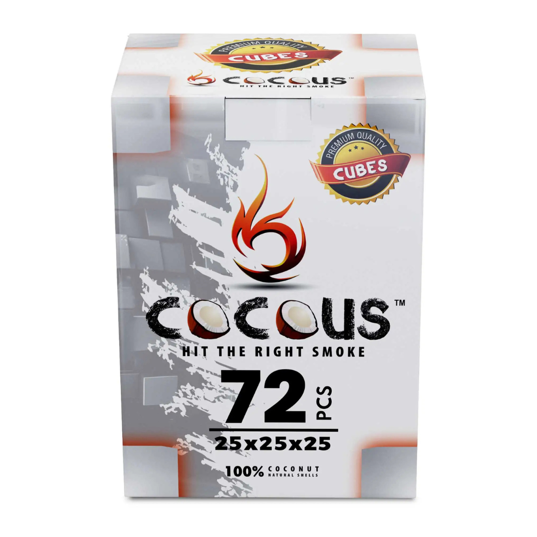 CocoUs Cube Coals 72 Pieces 25x25x25mm natural coconut shell hookah charcoal box.