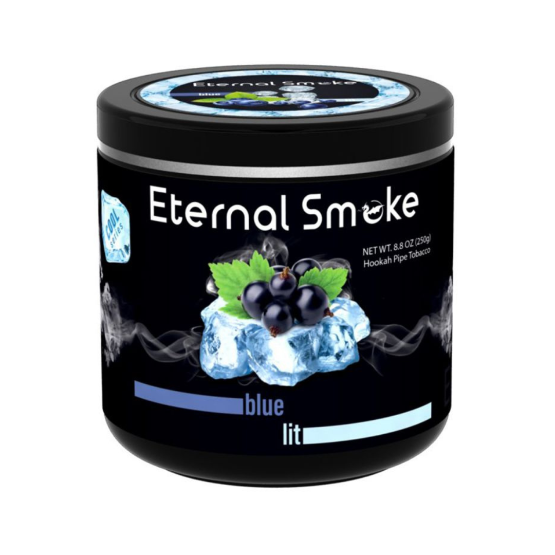 Eternal Smoke Blue Lit hookah tobacco with blue raspberry flavor and mint