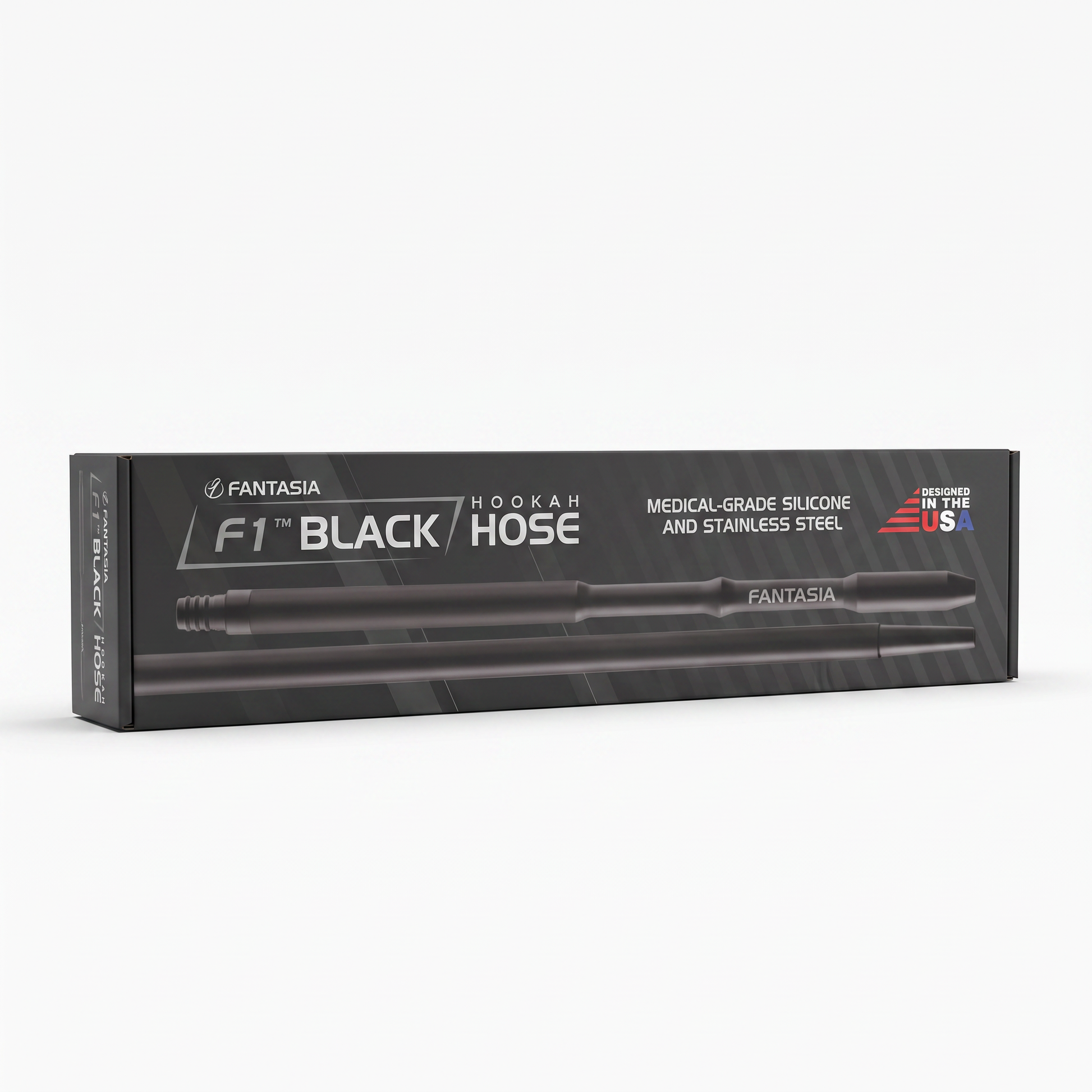 Fantasia F1 Black hookah hose box with silicone hose and steel handle