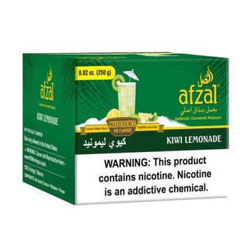 Afzal Kiwi Lemonade 250g hookah tobacco box with a glass of kiwi lemonade