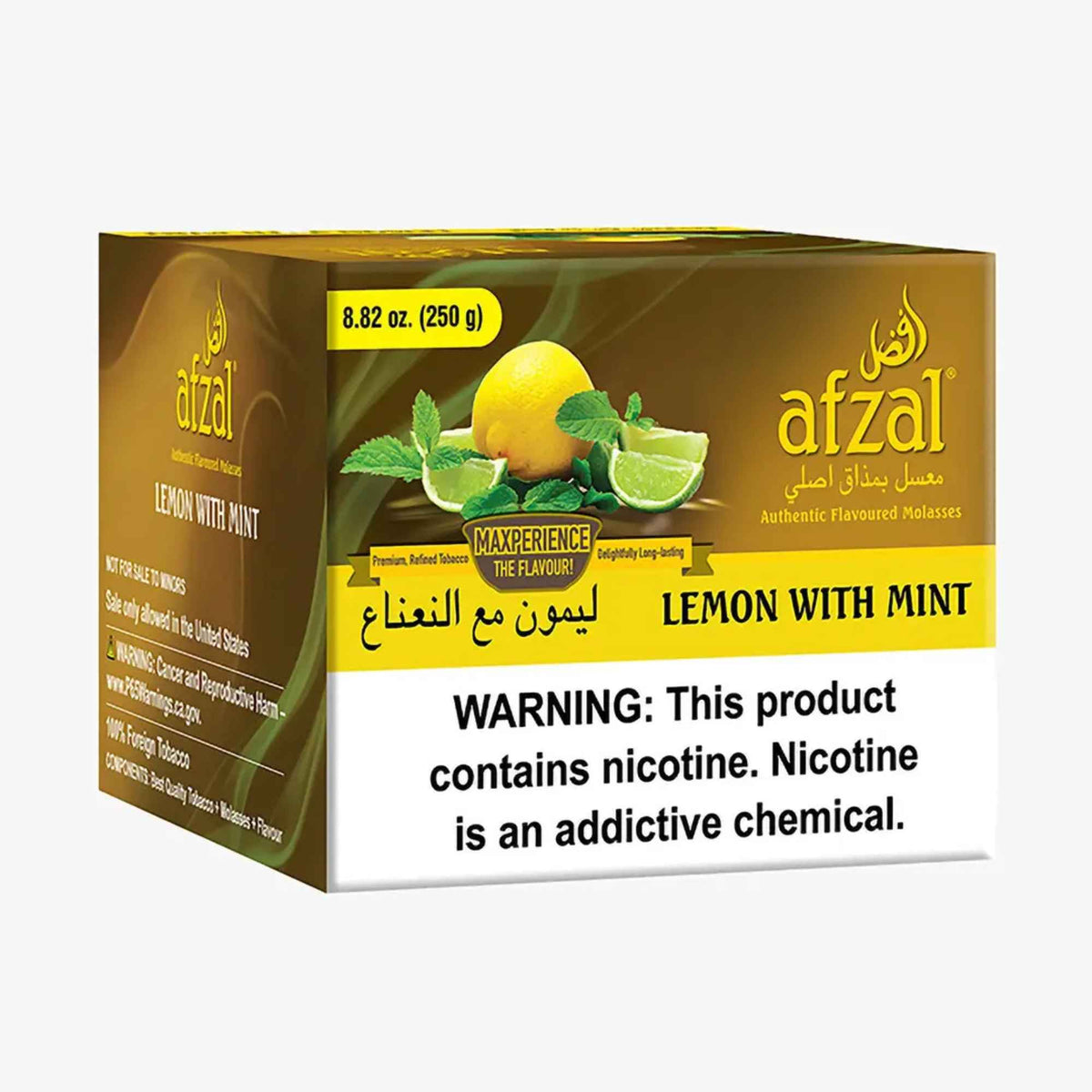 Afzal Lemon with Mint 250g hookah tobacco box with lemon, lime and mint leaves
