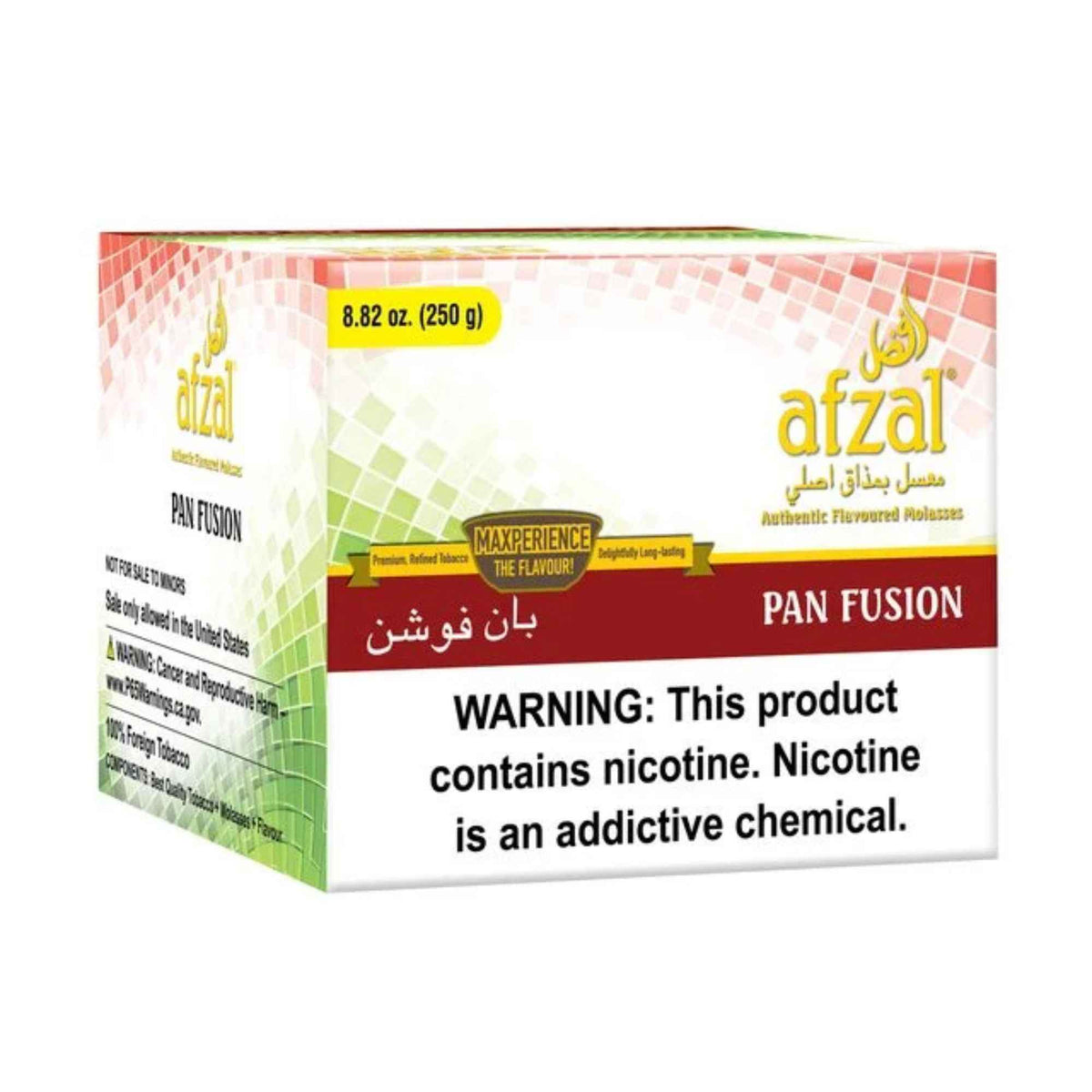 Afzal Pan Fusion 250g hookah tobacco box with red and green mosaic artwork