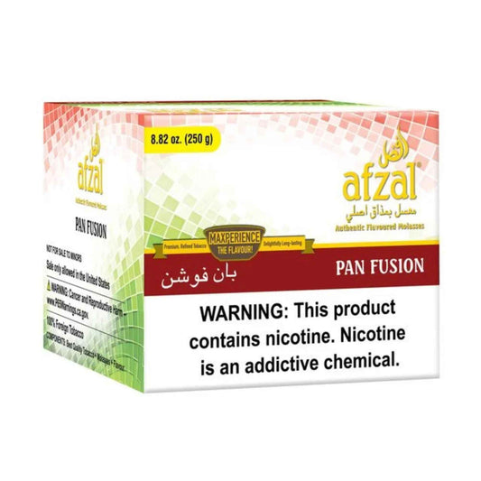 Afzal Pan Fusion 250g hookah tobacco box with red and green mosaic artwork