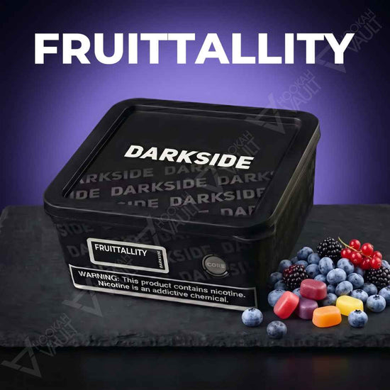 Darkside Core Fruittallity 200g hookah tobacco tin with wild blueberries and fruit chews