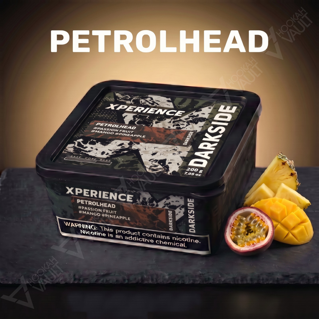 Darkside Xperience Petrolhead hookah tobacco package with mango lemonade, pineapple and passion fruit flavor