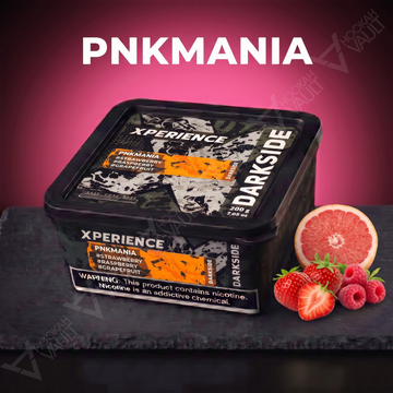 Darkside Xperience Pnkmania hookah tobacco package with pink grapefruit, strawberry and raspberry flavor