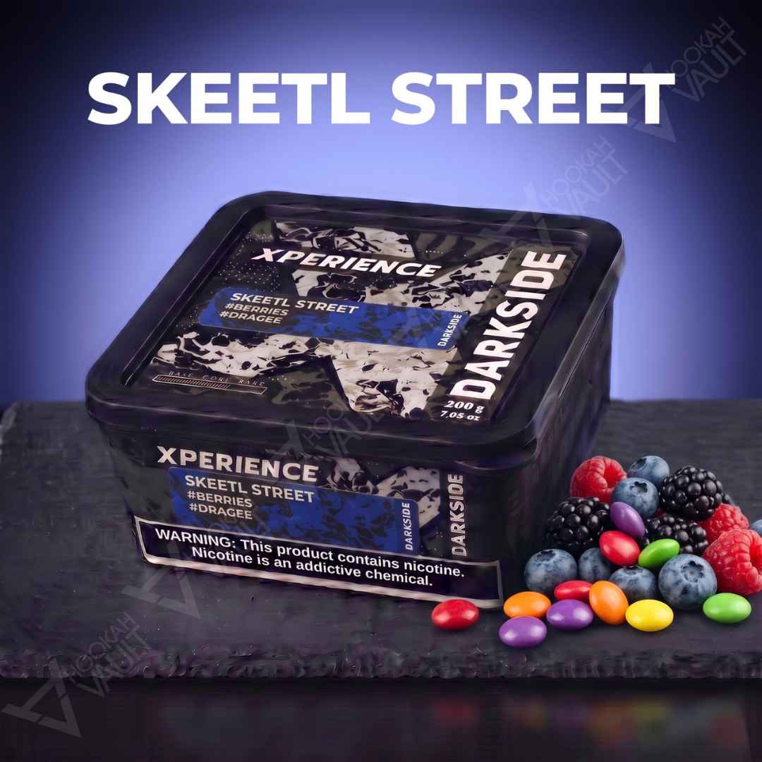 Darkside Xperience Skeetl Street 200g hookah tobacco tin with mixed berries and candy
