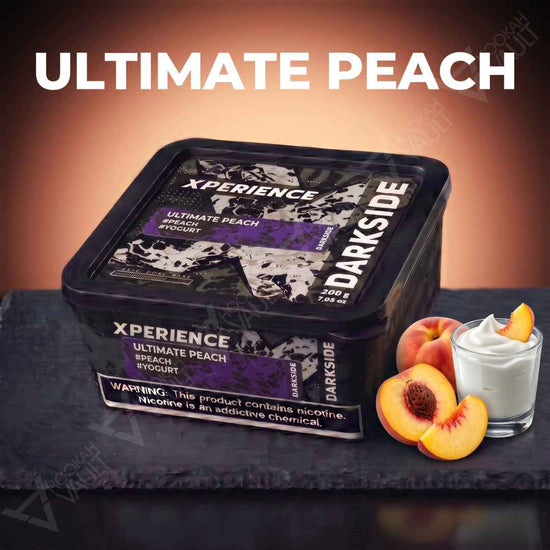 Darkside Xperience Ultimate Peach 200g hookah tobacco tin with peaches and yogurt